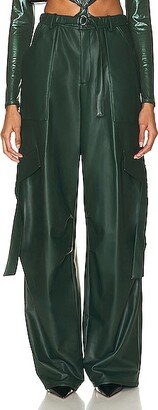 Stretch Faux Leather Utility Pocket Pant in Dark Green