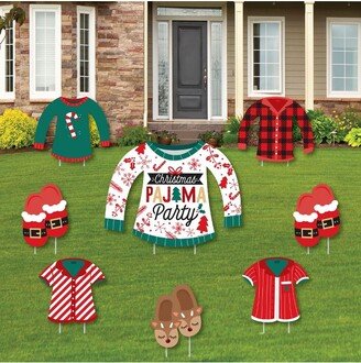 Big Dot of Happiness Christmas Pajamas - Yard Sign and Outdoor Lawn Decorations - Holiday Plaid PJ Party Yard Signs - Set of 8