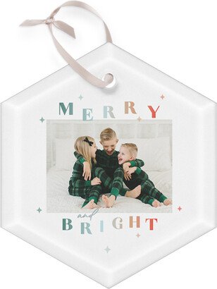 Ornaments: Ombre Bright Merry Glass Ornament, White, Hexagon Ornament