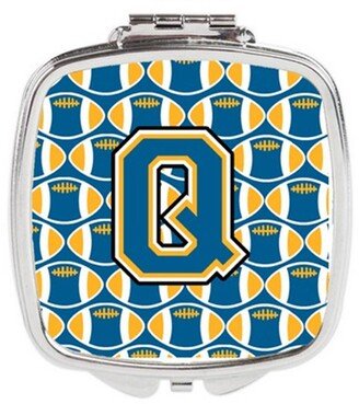 CJ1077-QSCM Letter Q Football Blue & Gold Compact Mirror, 3 x 0.3 x 2.75 in.