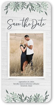 Save The Date Cards: Framed Floral Date Save The Date, Grey, 4X8, Signature Smooth Cardstock, Rounded