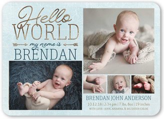 Birth Announcements: Newborn Hello Birth Announcement, Blue, Standard Smooth Cardstock, Rounded