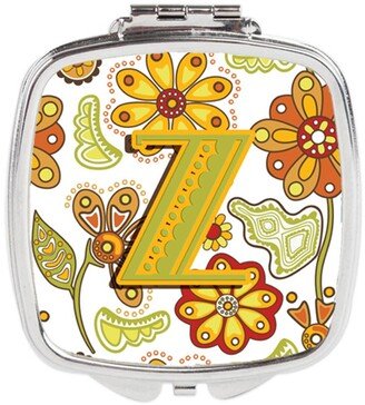 CJ2003-ZSCM Letter Z Floral Mustard & Green Compact Mirror