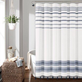 72x72 Breezy Chic Tassel Jacquard Eco-Friendly Recycled Cotton Shower Curtain Navy