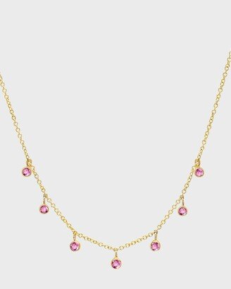 7 Mini Pink Sapphire Bezel Dangle Necklace