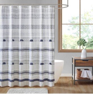 72x72 Striped Cody Cotton Shower Curtain with Tassel - Ink+Ivy
