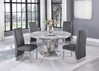 5-piece Marble w/Lazy Susan Pleated Chairs