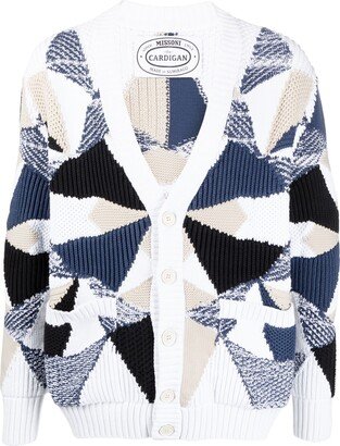 geometric-pattern V-neck cardigan