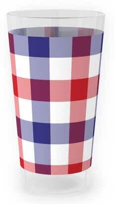 Outdoor Pint Glasses: Red White And Blue Gingham Checks Outdoor Pint Glass, Multicolor