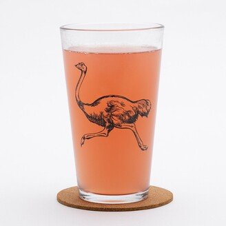 Ostrich Pint Glass - Beer Zoo Animal Print Cups Screen Printed Barware Running Art