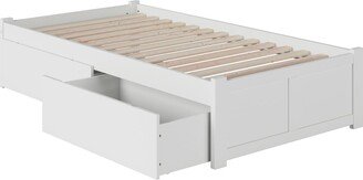 AFI Concord Twin XL Platform Bed with Flat Panel Foot Board and 2 Urban Bed Drawers in White