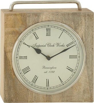 SONOMA SAGE HOME Brown Mango Wood Clock with Silver Top Handle