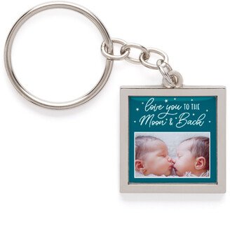 Key Rings: To The Moon And Back Script Pewter Key Ring, Blue