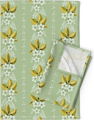 Vintage Stripe Tea Towels | Set Of 2 - Midcentury Floral By Muhlenkott Retro Flowers 1950S 1960S Linen Cotton Spoonflower