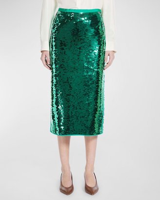 Sequin Jersey Midi Pencil Skirt