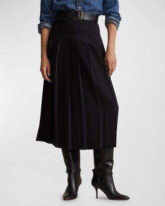 Satin Pleated A-Line Midi Skirt-AA