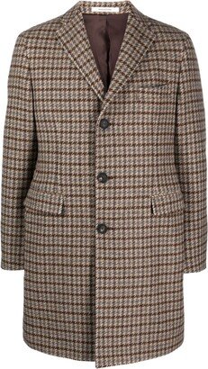 Houndstooth Single-Breasted Wool-Blend Coat