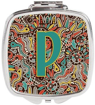 CJ2013-PSCM Letter P Retro Tribal Alphabet Initial Compact Mirror