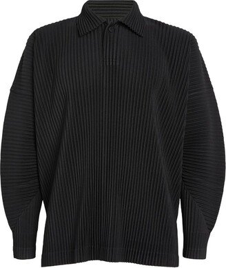 Pleated Long-Sleeve Polo Shirt