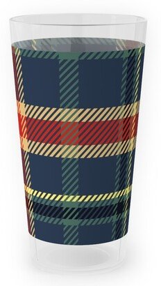 Outdoor Pint Glasses: Navy Blue And Pine Plaid Outdoor Pint Glass, Multicolor