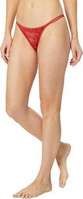 Sheer Marquisette with Lace High Leg Tanga (Jazzberry Jam) Women's Underwear