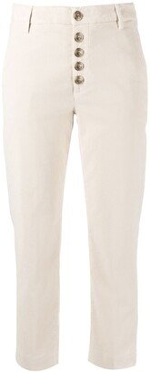 Straight-Leg Cropped Buttoned Trousers