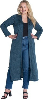 24seven Comfort Apparel Womens Plus Size Long Duster Open Front Knit Cardigan-P006335-Teal