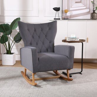 EHEK Mid Century Modern Velvet Upholstered Rocking Chair Padded Seat for Living Room Bedroom Easy Assemble