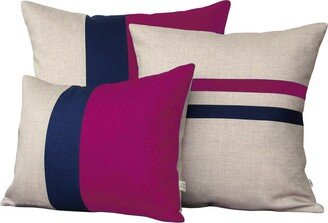 Sangria Pillow Set - Color Block & Striped By Jillianrenedecor | Set Of 3 Colorblock Trio Fall Autumn Wine