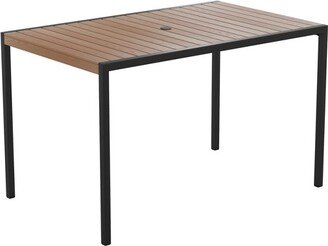 Emma and Oliver 30 x 48 All-Weather Faux Teak Patio Dining Table with Steel Frame - Seats 4