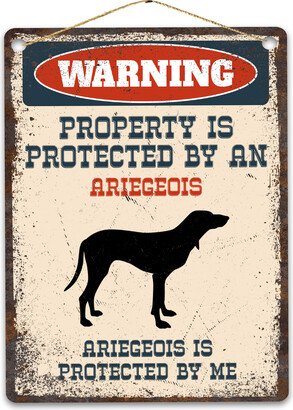 Ariegeois Metal Sign, Funny Warning Dog Rustic Retro Weathered Distressed Plaque, Gift Idea