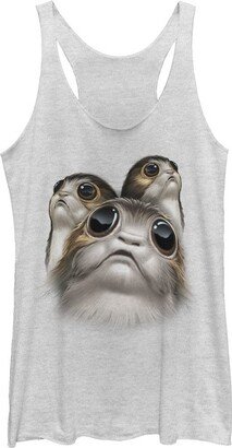 Women' Star War The Lat Jedi Porg Eye Racerback Tank Top - White Heather - Large