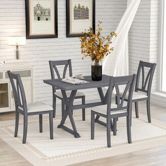 Abrihome Farmhouse Wood 5-Piece Dining Table Set with 4 Upholstered Dining Chairs