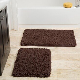 2-Piece Bathroom Rug Set – Memory Foam Bath Mats with Plush Chenille Top and Non-Slip Base – Machine Washable Bathroom Rugs by Chocolate)