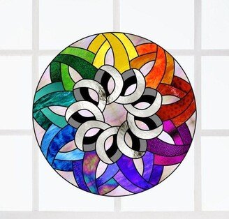 Geometric Rainbow Window Cling ~ Faux Stained Glass Round Suncatcher