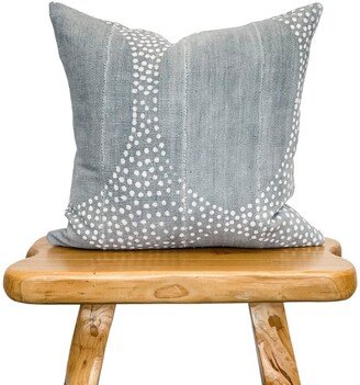 Farmhouse Pillow, Blue Grey African Mudcloth Pillow With White Dots, Cover | Throw Cover