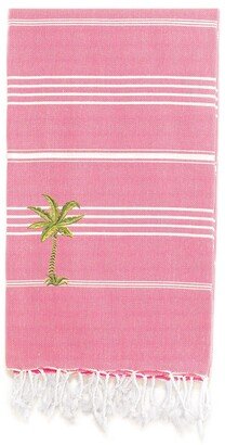 100% Turkish Cotton Lucky - Breezy Palm Tree Pestemal Beach Towel - Pretty Pink