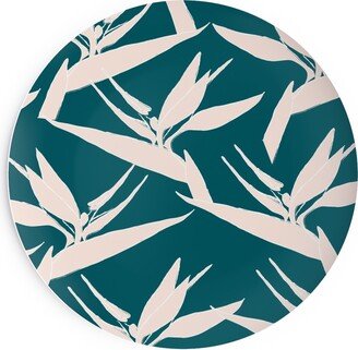 Salad Plates: Freehand Birds Of Paradies - Forest And Peach Salad Plate, Green