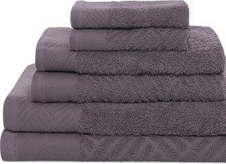 Basketweave Jacquard And Solid 6Pc Egyptian Cotton Towel Set-AA