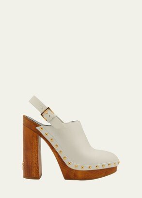 Leather Stud Slingback Clogs