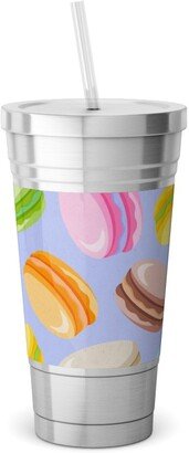 Travel Mugs: Pastel Macarons - Lavender Stainless Tumbler With Straw, 18Oz, Purple