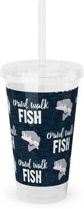 Travel Mugs: Crawl Walk Fish - Bass Fishing - Navy Blue And Grey Acrylic Tumbler With Straw, 16Oz, Blue