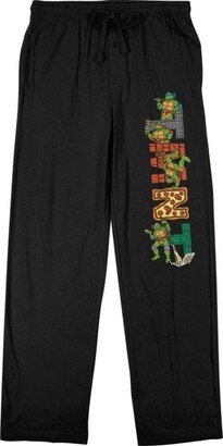 Teenage Mutant Turtles Retro Cartoon Logo Mens Black Drawstring Sleep Pajama Pants-Medium