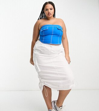 Curve side ruched cargo maxi skirt in white