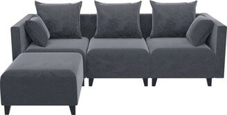 RASOO Grey Velvet Coil Spring L-Shape Sectional Sofa with 6 Pillows for Living Room-AB