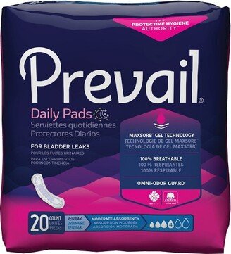 Prevail Incontinence Bladder Control Pads, Regular, Moderate Absorbency, 20ct Bag