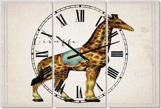 Designart Circus Animals Giraffe Large Cottage 3 Panels Wall Clock - 23