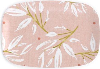 Serving Platters: Zen - Gilded Leaves - Blush Pink Large Serving Platter, Pink