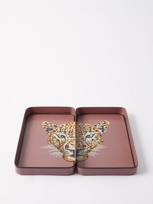 Set Of Two Leopard Hand-painted Metal Trays