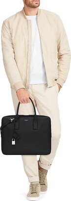 Museum Small Flat Briefcase In Black Textured Leather